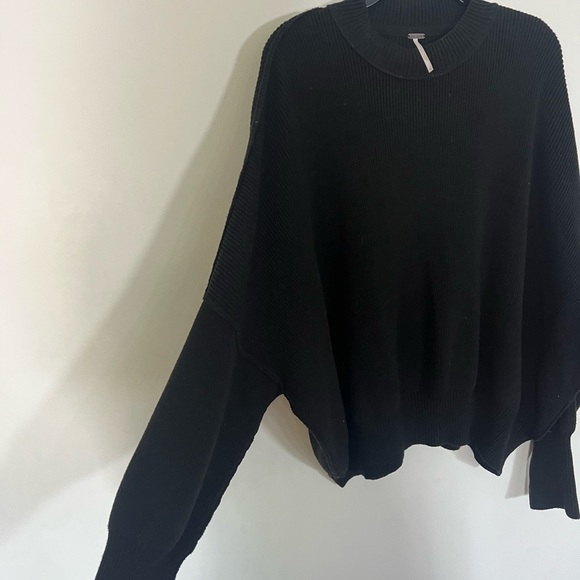 Free People Black Oversized Ribbed Crewneck Sweater - Picture 3 of 5